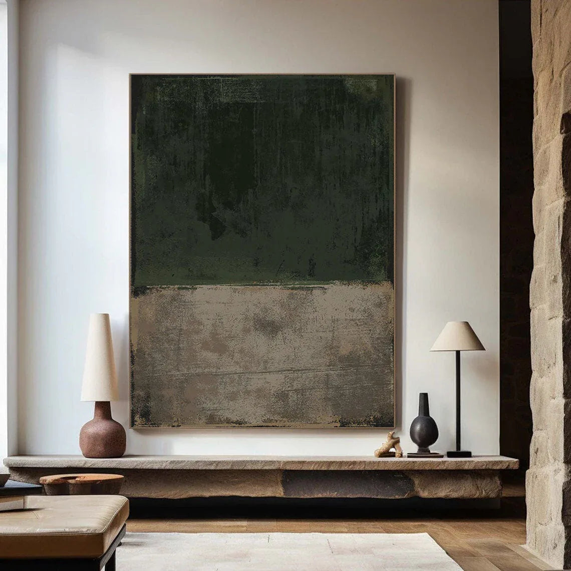 Echoes of Earth-Hand Drawn Minimalist Dual Color Block Vertical Wabi Sabi Wall Art