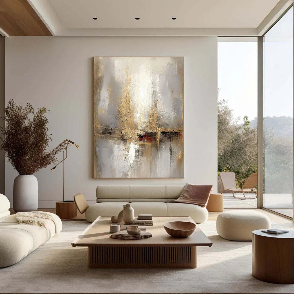 Golden Horizons - Gold, Silver and Grey Abstract Texture Wall Art