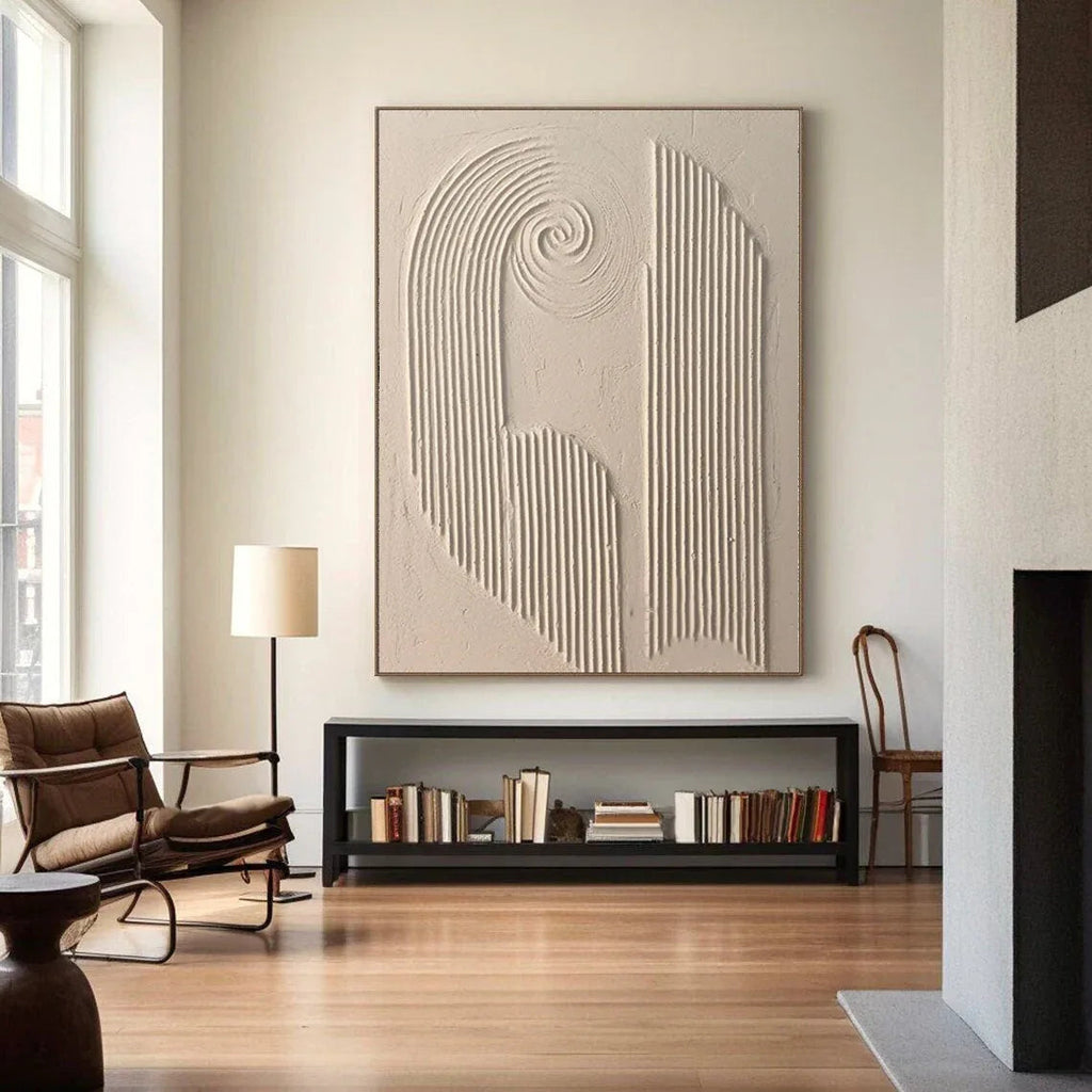 Spiral Harmony Textured Art-Geometric Spiral Vertical Line Wabi Sabi Abstract Wall Art