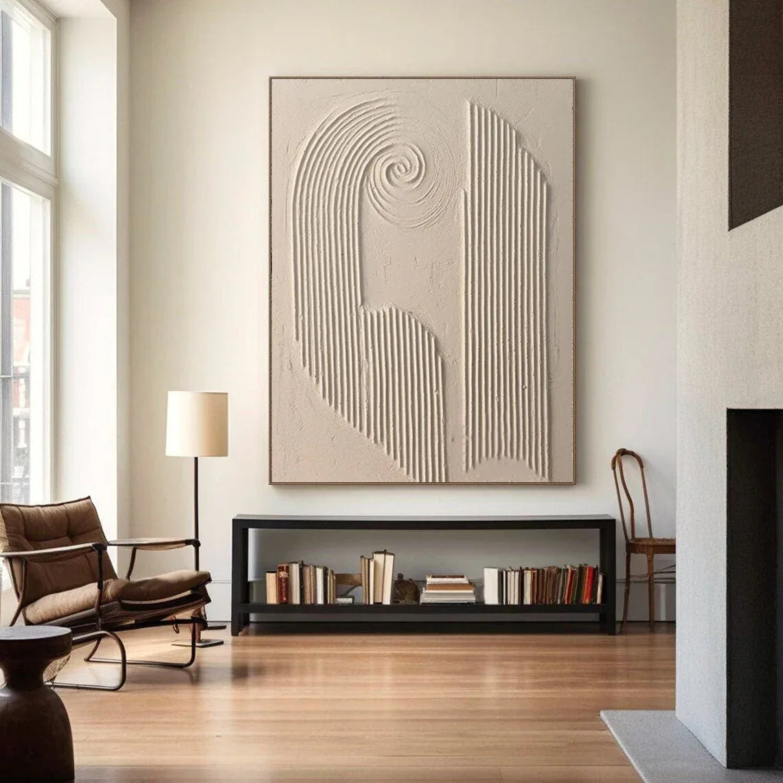Spiral Harmony Textured Art-Geometric Spiral Vertical Line Wabi Sabi Abstract Wall Art