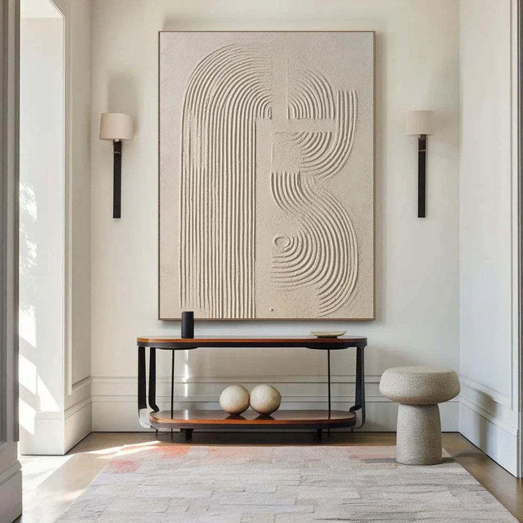 Linear Harmony in Sandstone-Modern Minimalist Three-Dimensional Shallow Meter Curve Abstract Wall Art