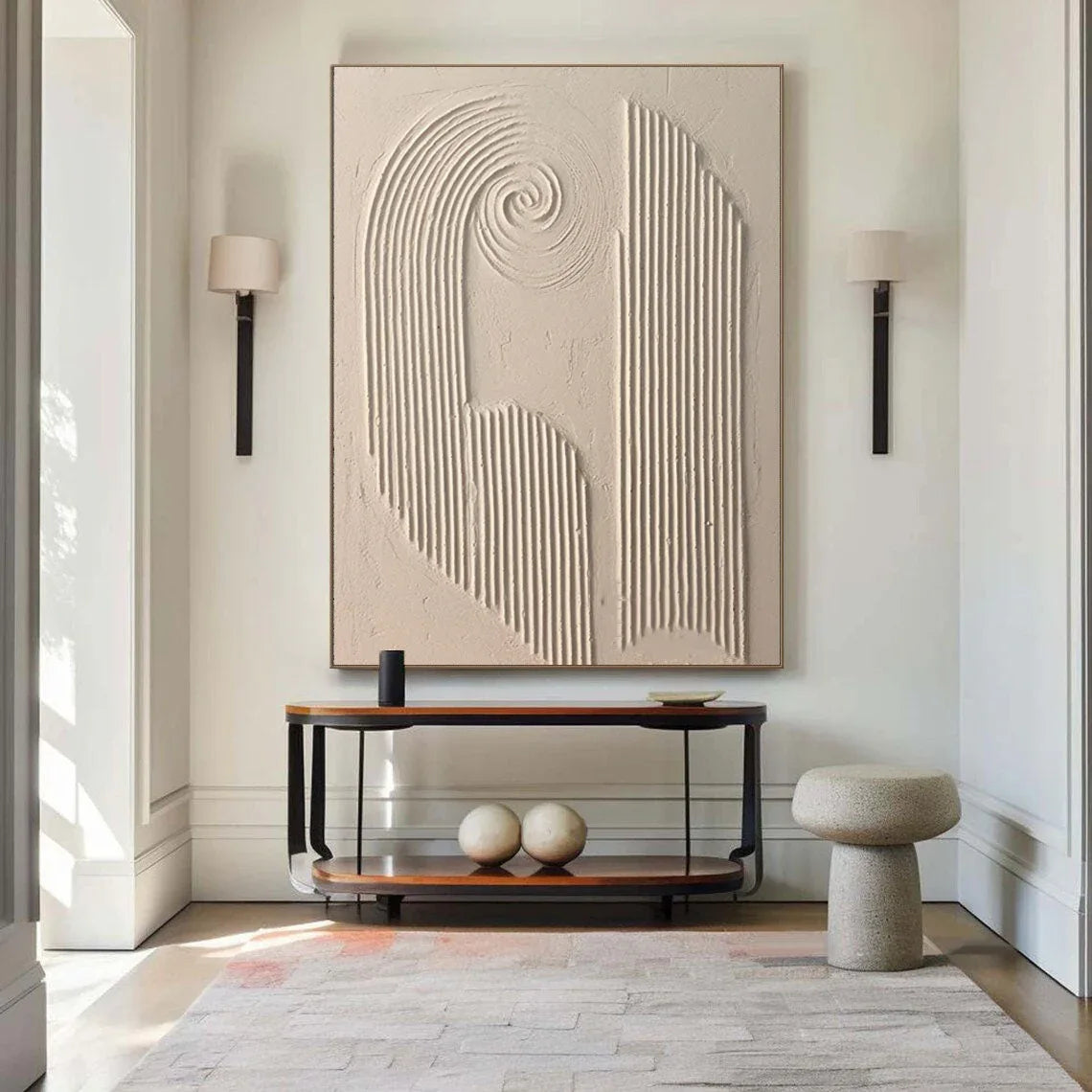 Spiral Harmony Textured Art-Geometric Spiral Vertical Line Wabi Sabi Abstract Wall Art