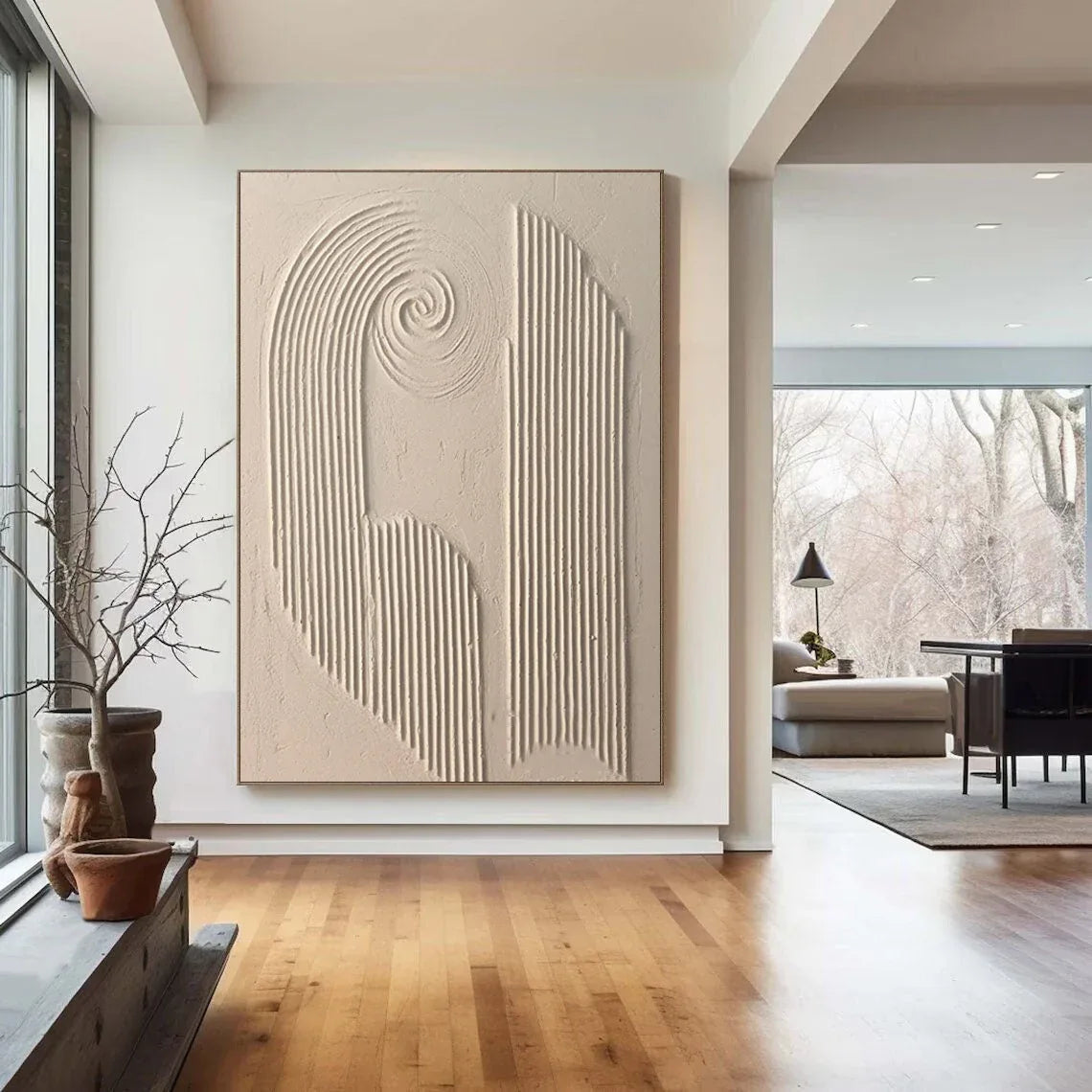 Spiral Harmony Textured Art-Geometric Spiral Vertical Line Wabi Sabi Abstract Wall Art