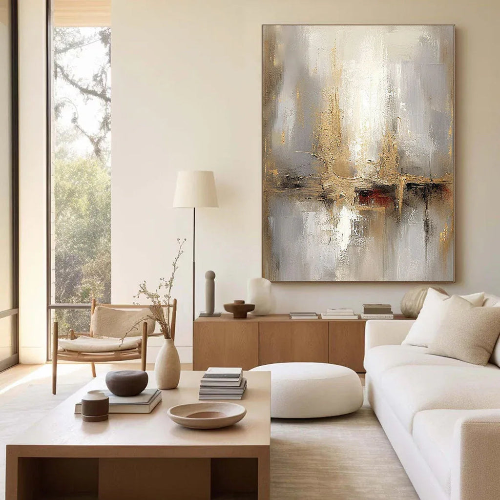 Golden Horizons - Gold, Silver and Grey Abstract Texture Wall Art