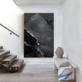 Midnight Peaks Vertical Art-Minimalist Oil Painting Wall Art with Mountain Scenery Texture