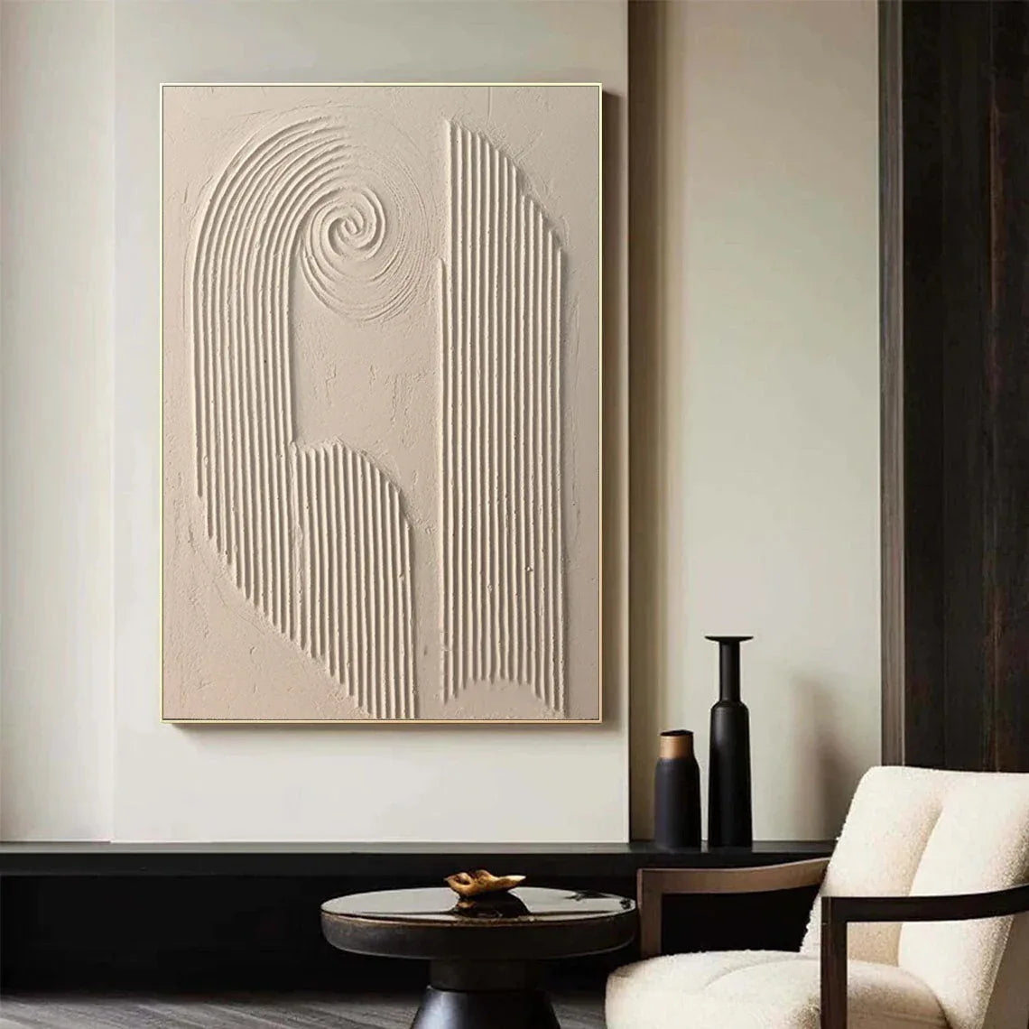 Spiral Harmony Textured Art-Geometric Spiral Vertical Line Wabi Sabi Abstract Wall Art