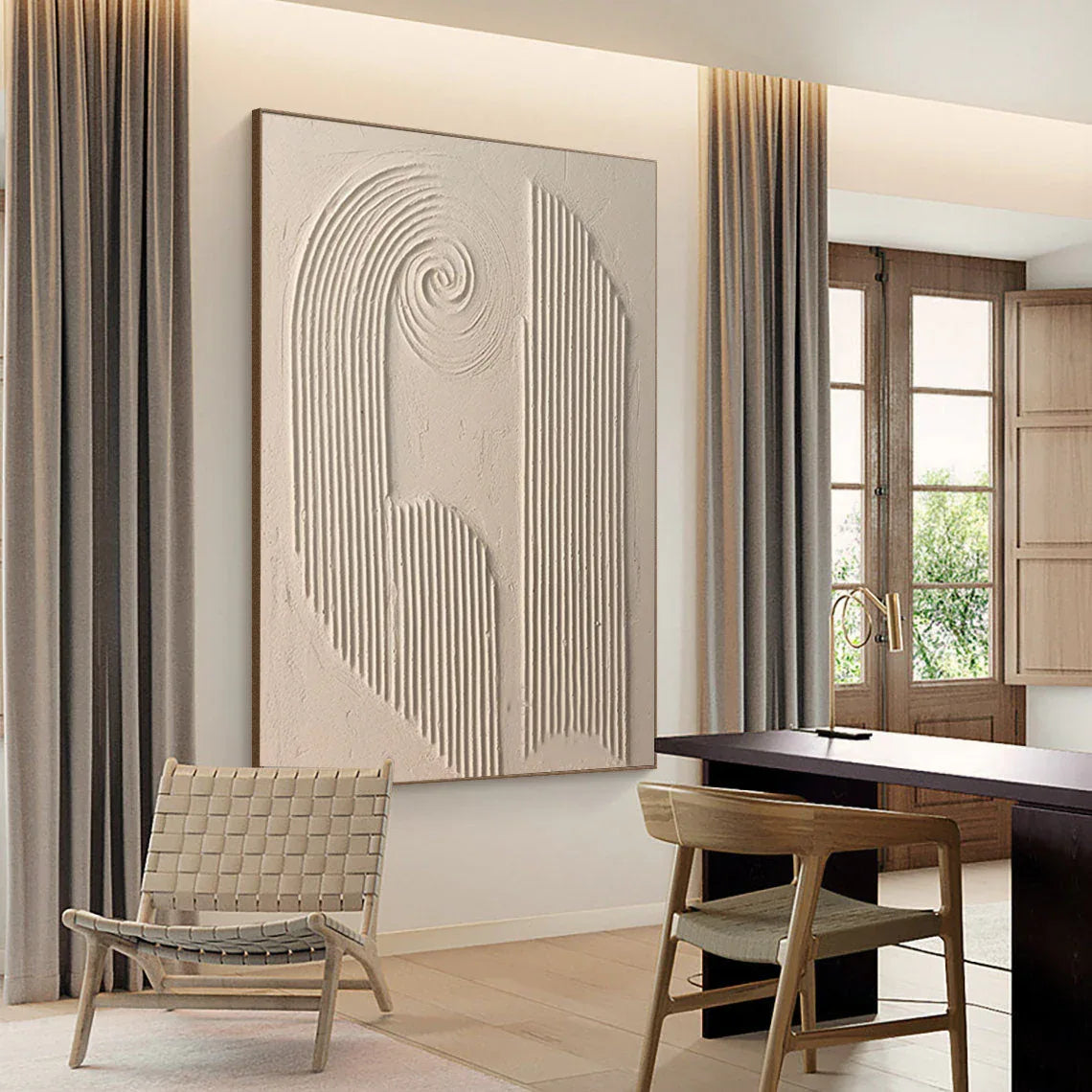 Spiral Harmony Textured Art-Geometric Spiral Vertical Line Wabi Sabi Abstract Wall Art