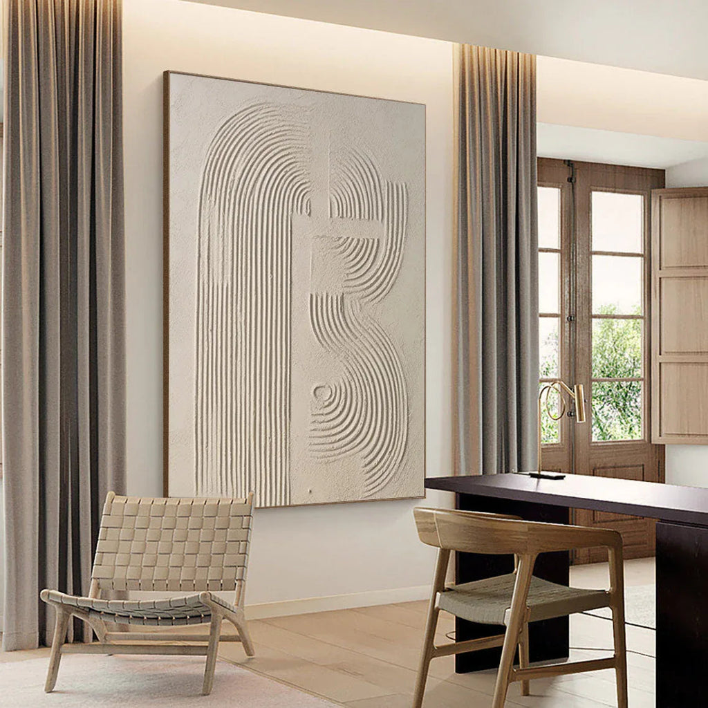 Linear Harmony in Sandstone-Modern Minimalist Three-Dimensional Shallow Meter Curve Abstract Wall Art