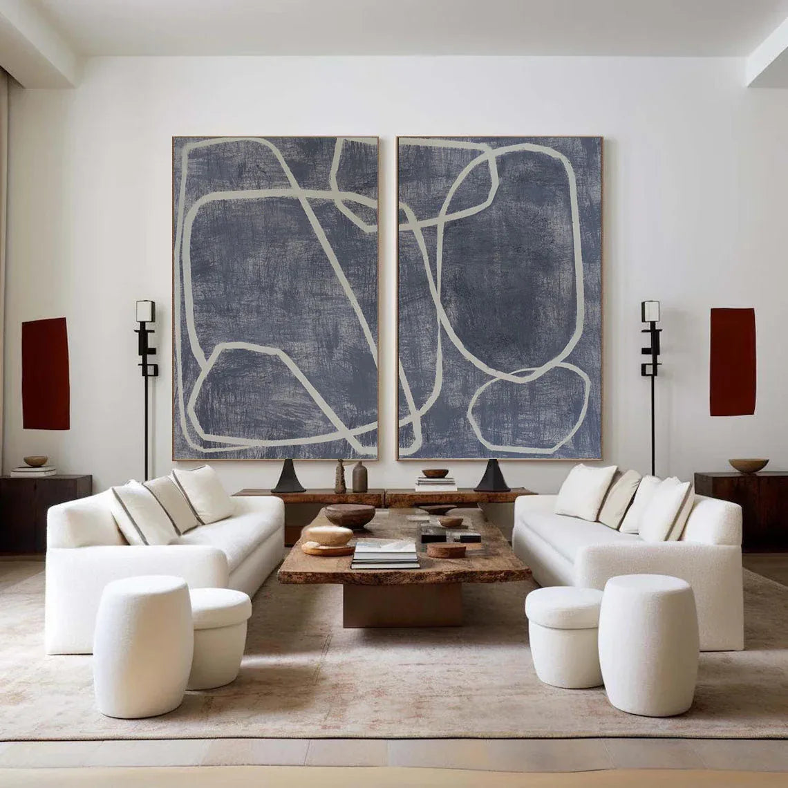 Abstract Dual Canvas Art - Dynamic Geometric Linework SET OF 2