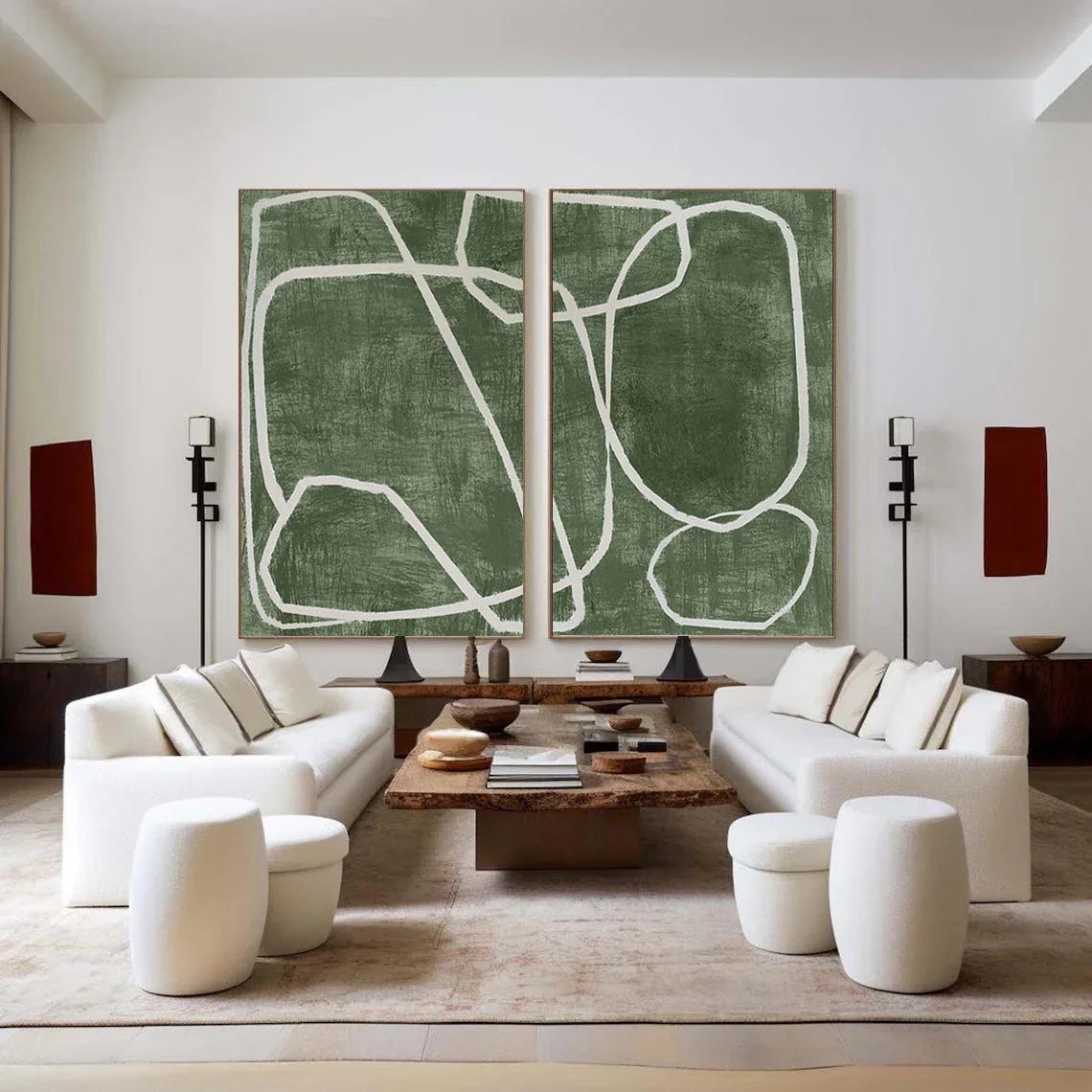 Emerald Dual Canvas Art - Geometric Minimalist Lines SET OF 2