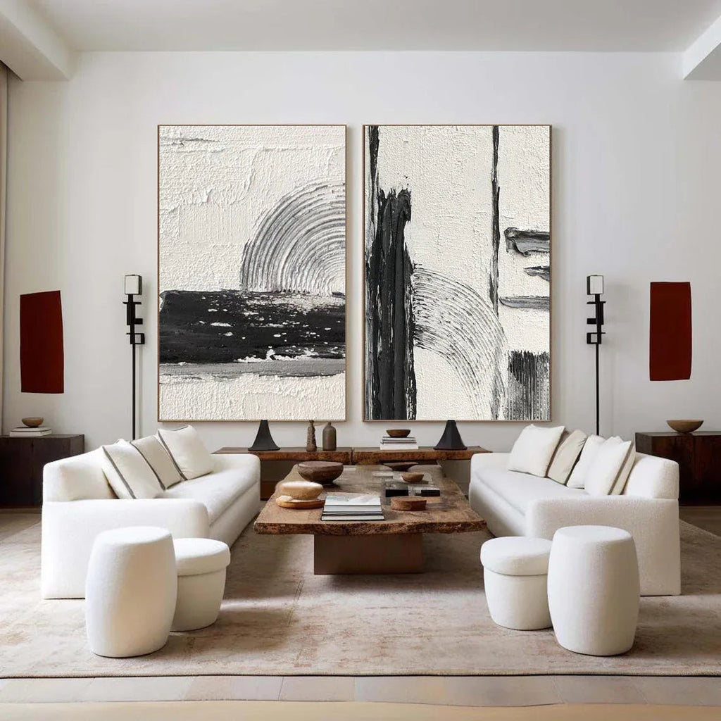 Bold Harmony- Black and White Textured Canvas Duo SET OF 2