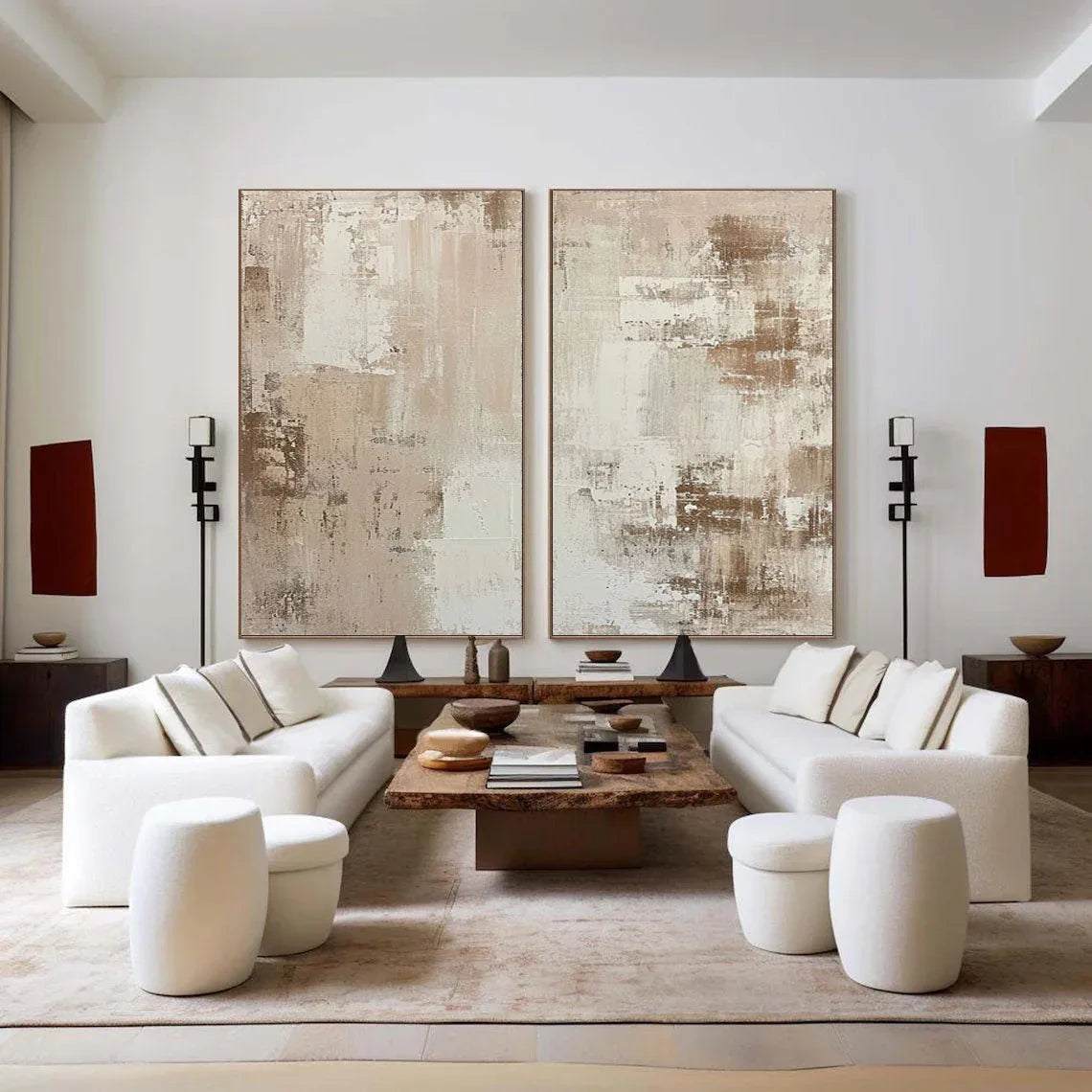 Abstract Elegance- Neutral Textured Canvas Set SET OF 2