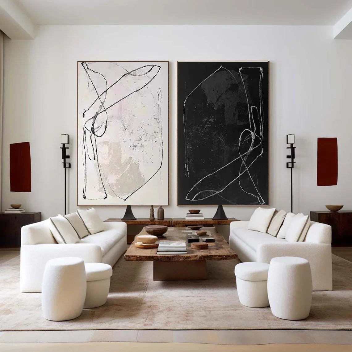 Monochrome Rhythm-Abstract Line Canvas Duo  SET OF 2