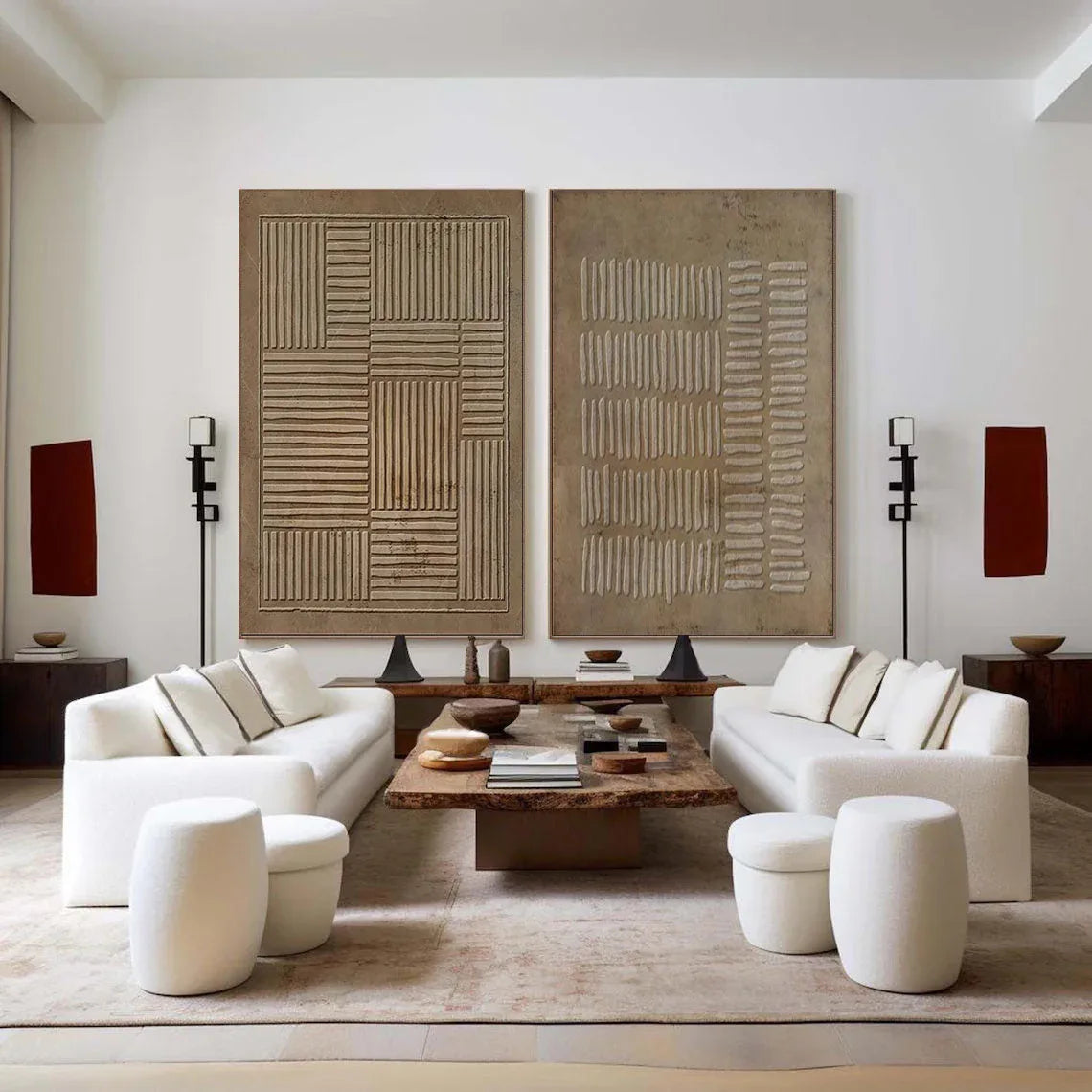 Linear Harmony SET OF 2-Handmade Geometric Vertical and Horizontal Stripes Texture Abstract Wall Art