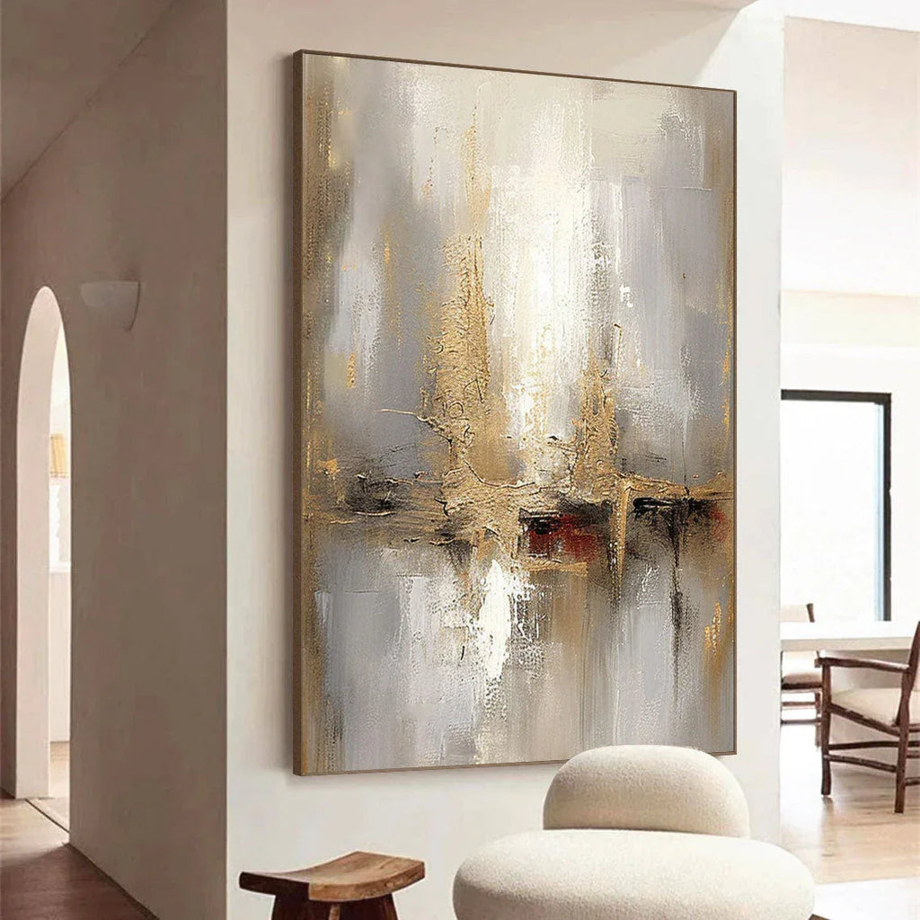 Golden Horizons - Gold, Silver and Grey Abstract Texture Wall Art