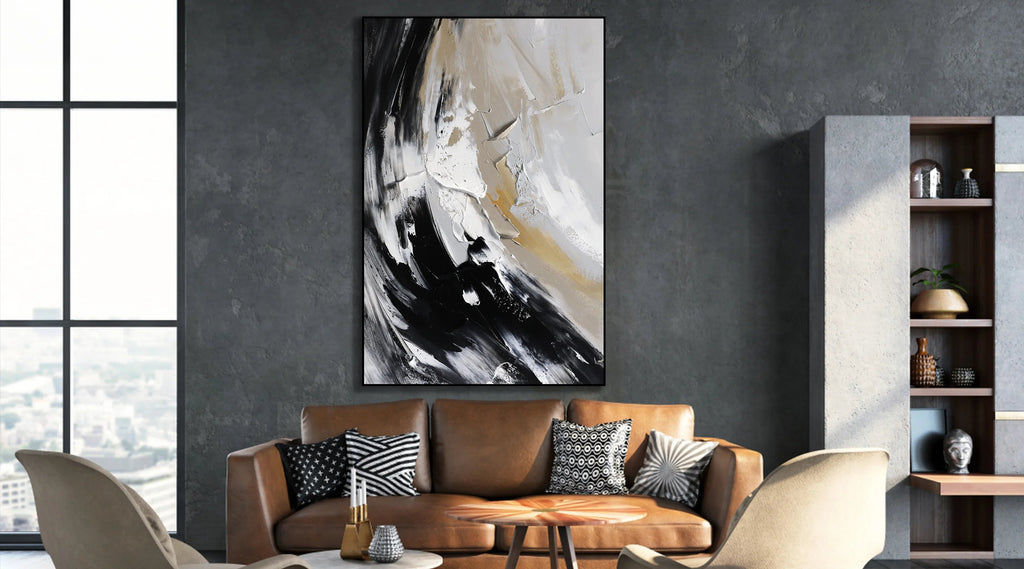 Monochrome Symphony Canvas-Modern Light Luxury Abstract Texture Oil Painting Wall Art