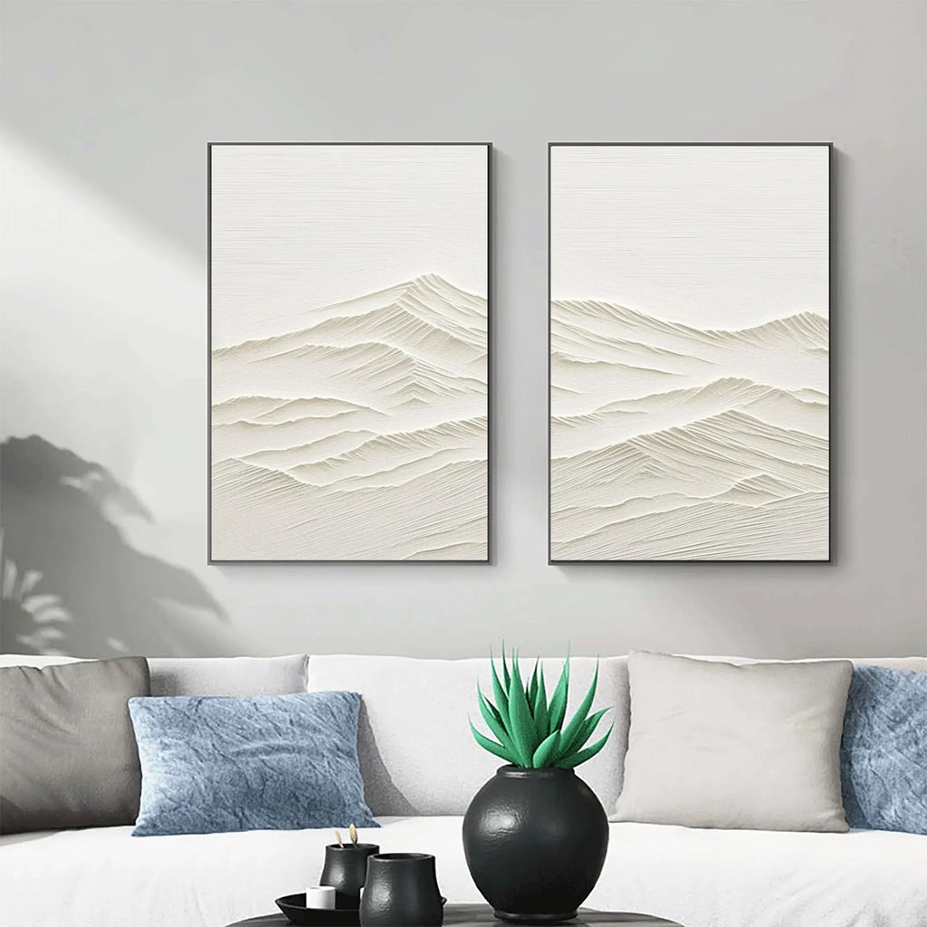 Horizon Drift SET OF 2-Wabi Sabi Style Symmetrical Shallow Rice Mountain Texture Wall Art