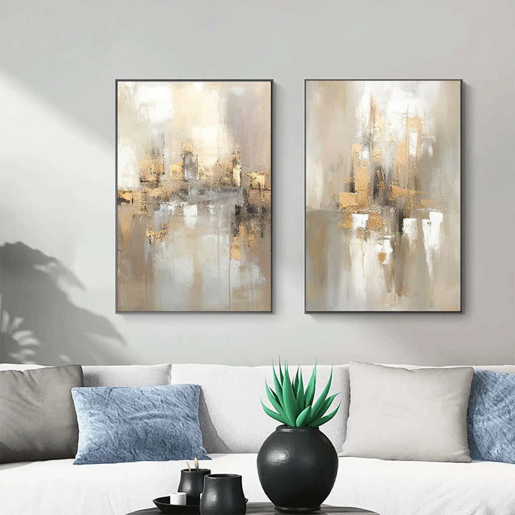 City Reflection-Modern Interior Design Abstract Urban Landscape Texture Wall Art SET OF 2