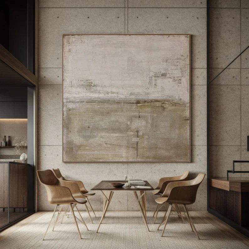 Quiet Meadow – Neutral Textured Abstract Wall Art in Earth Green and Beige#AB14038