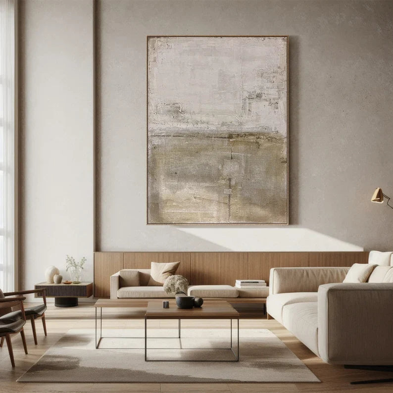 Quiet Meadow – Neutral Textured Abstract Wall Art in Earth Green and Beige#AB14038