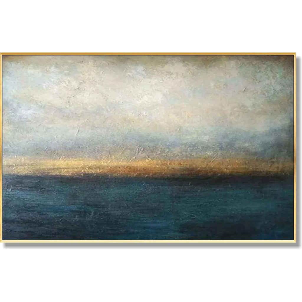 Horizon’s Golden Hush-Deep-Sea Gilding Texture Oil Painting Wall Art for Modern Interior Design