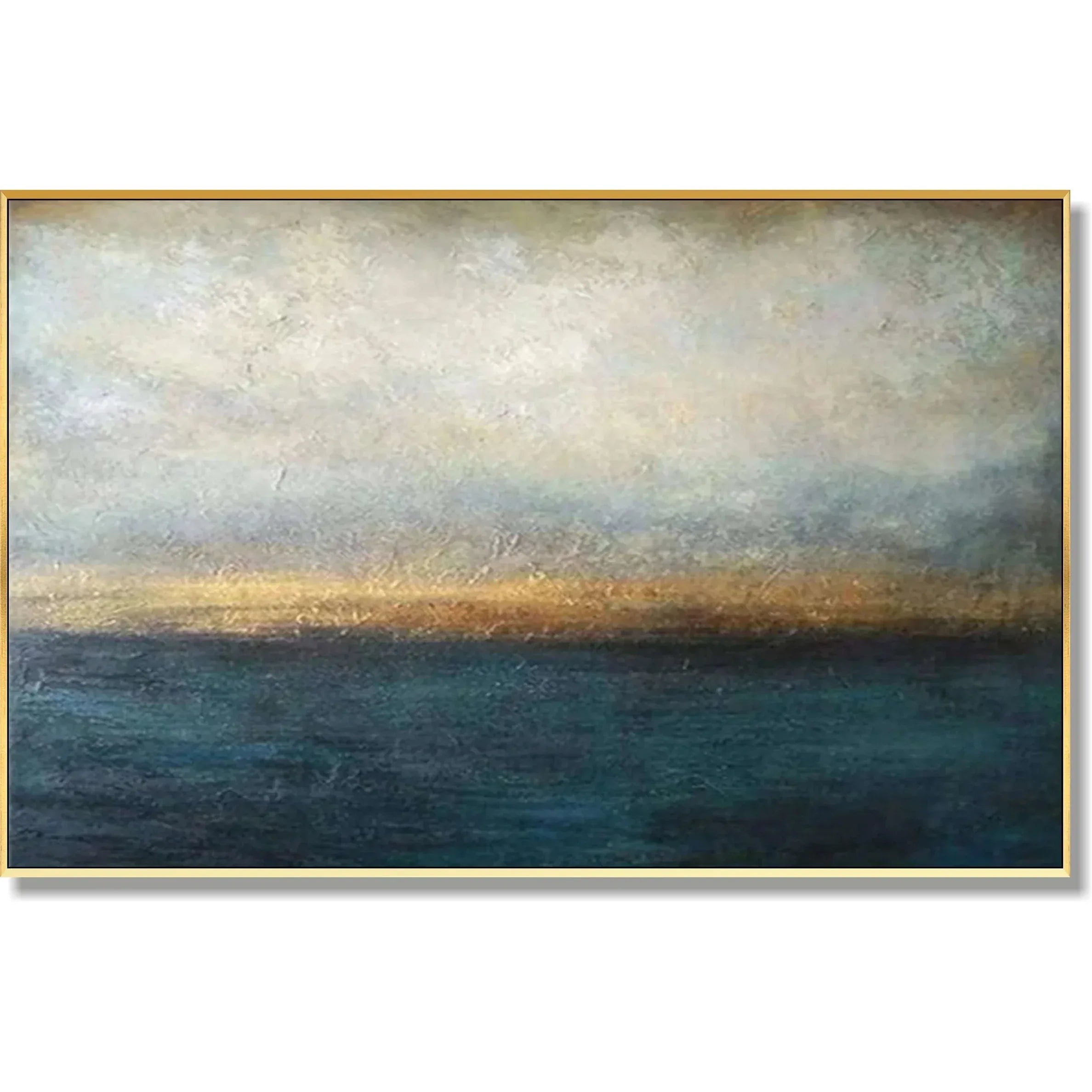 Horizon’s Golden Hush-Deep-Sea Gilding Texture Oil Painting Wall Art for Modern Interior Design