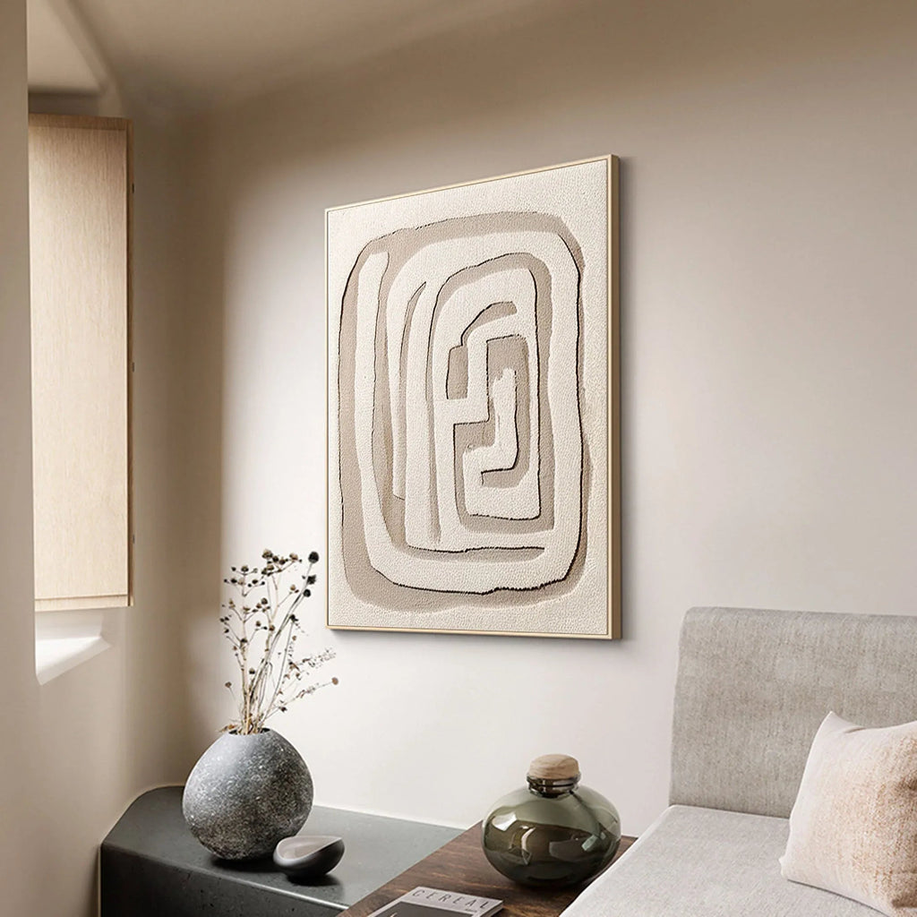 Beige Maze Echo-Modern Minimalist Geometric Maze Abstract Wall Art