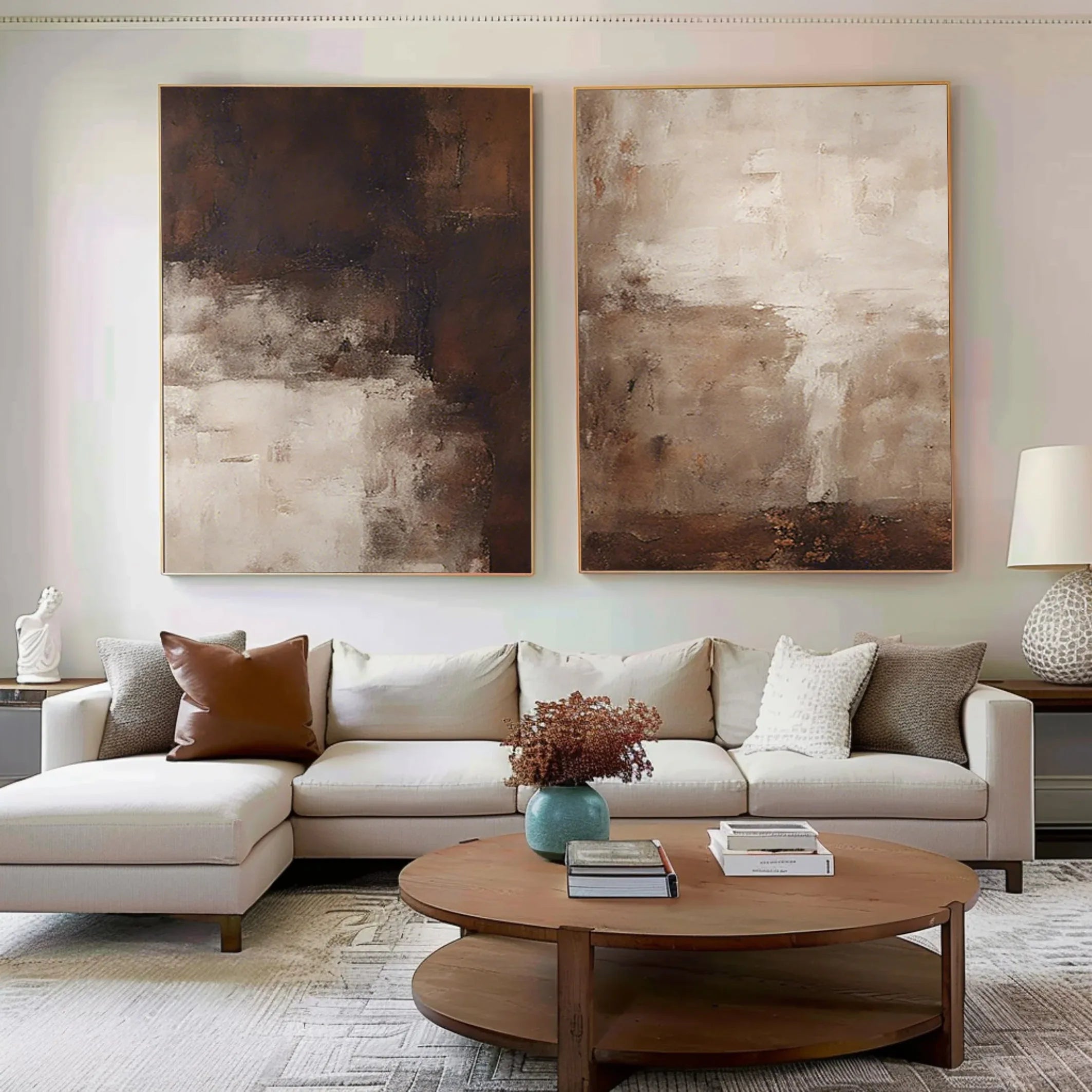 Earthy Elegance Abstract Diptych Set Of 2 - Double-Sided Vertical Banner Abstract Texture Wall Art in Earthy Colors