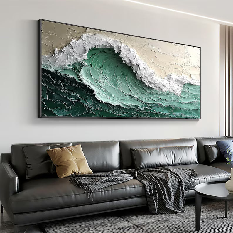 Emerald Breaker – Textured Ocean Wave Painting#AB14015