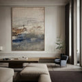 Coastal Silence – Large Textured Abstract Wall Art in Earth Tones and Blue#AB14044