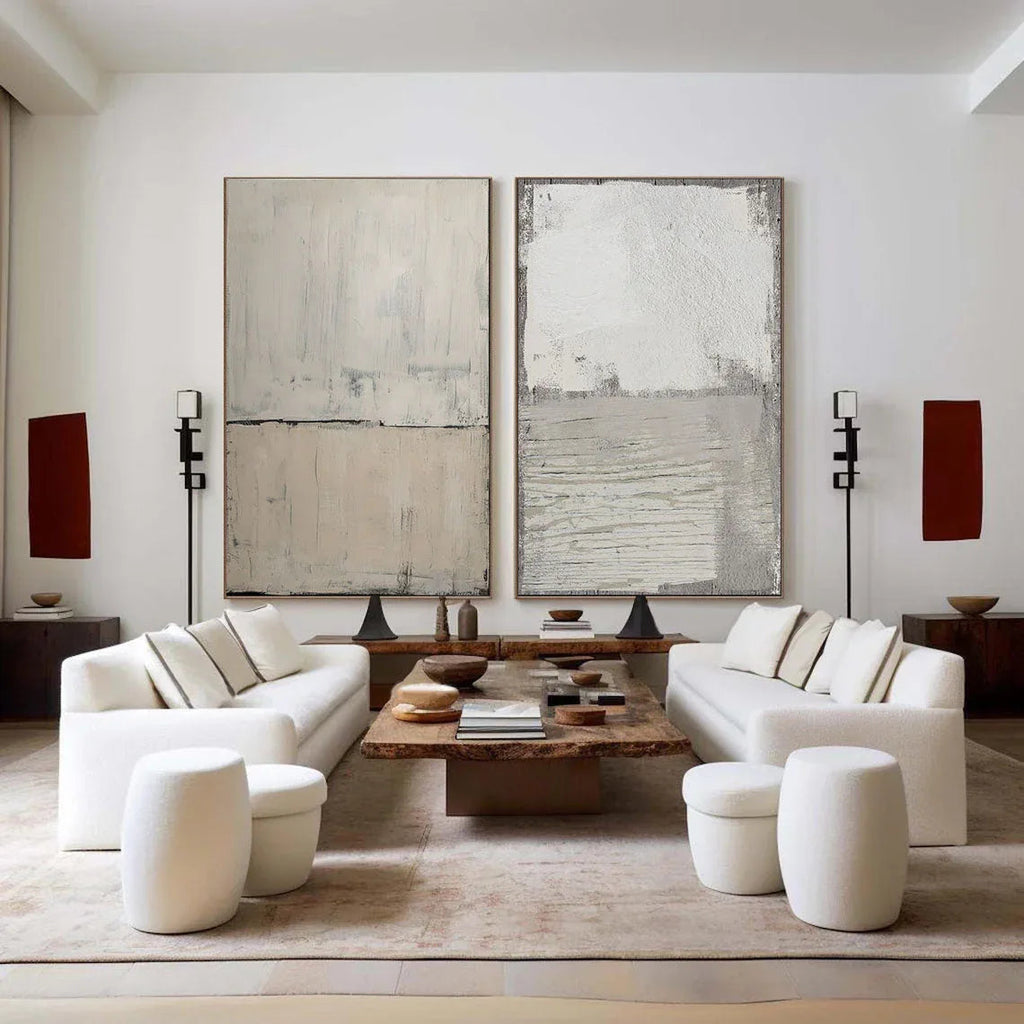 Neutral Duo Flow-Minimalist Duo-Textured Abstract Canvas Set OF 2