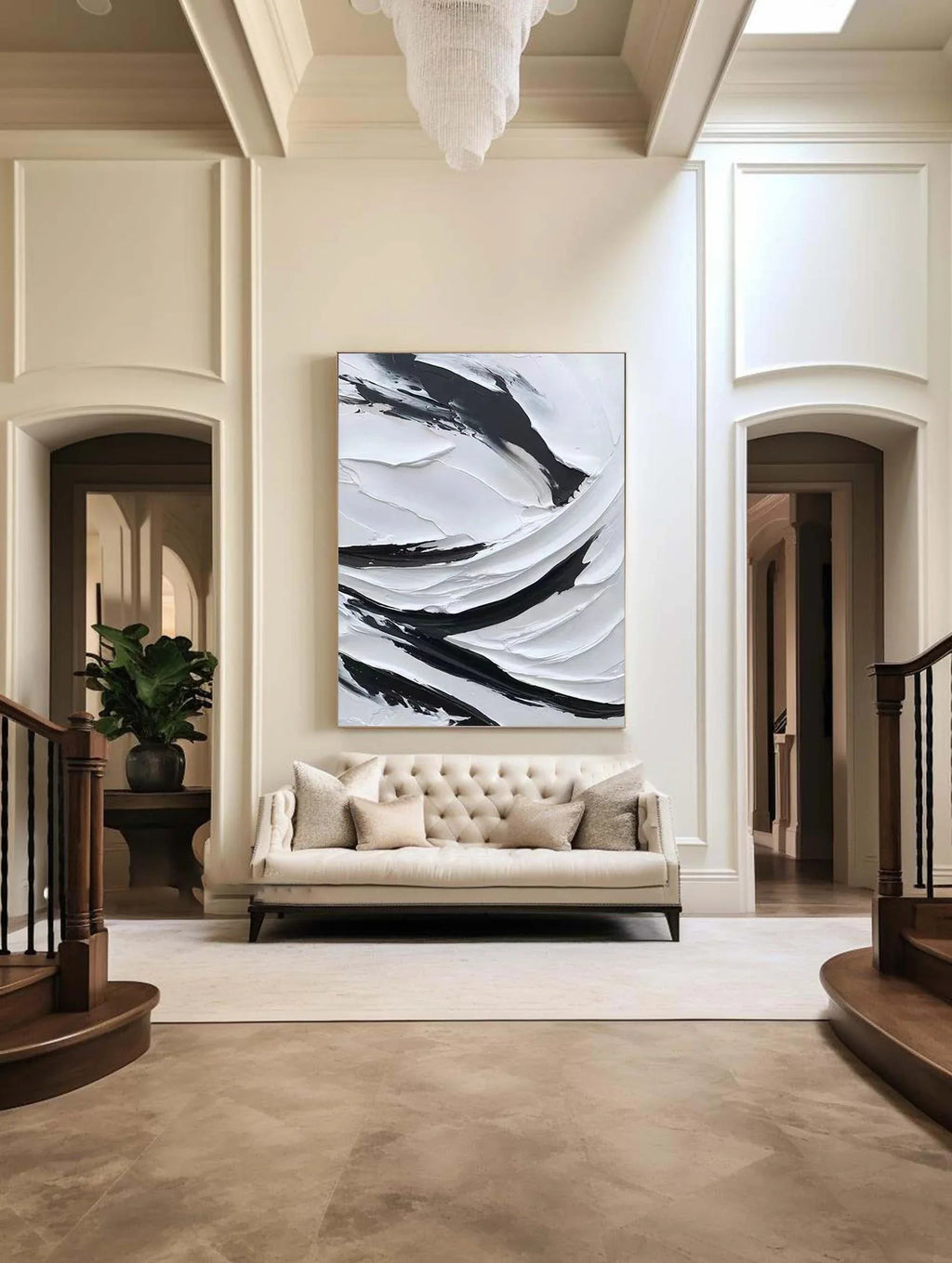 Dynamic Flow-Modern Minimalist Black and White Texture Thick Painted Abstract Wall Art