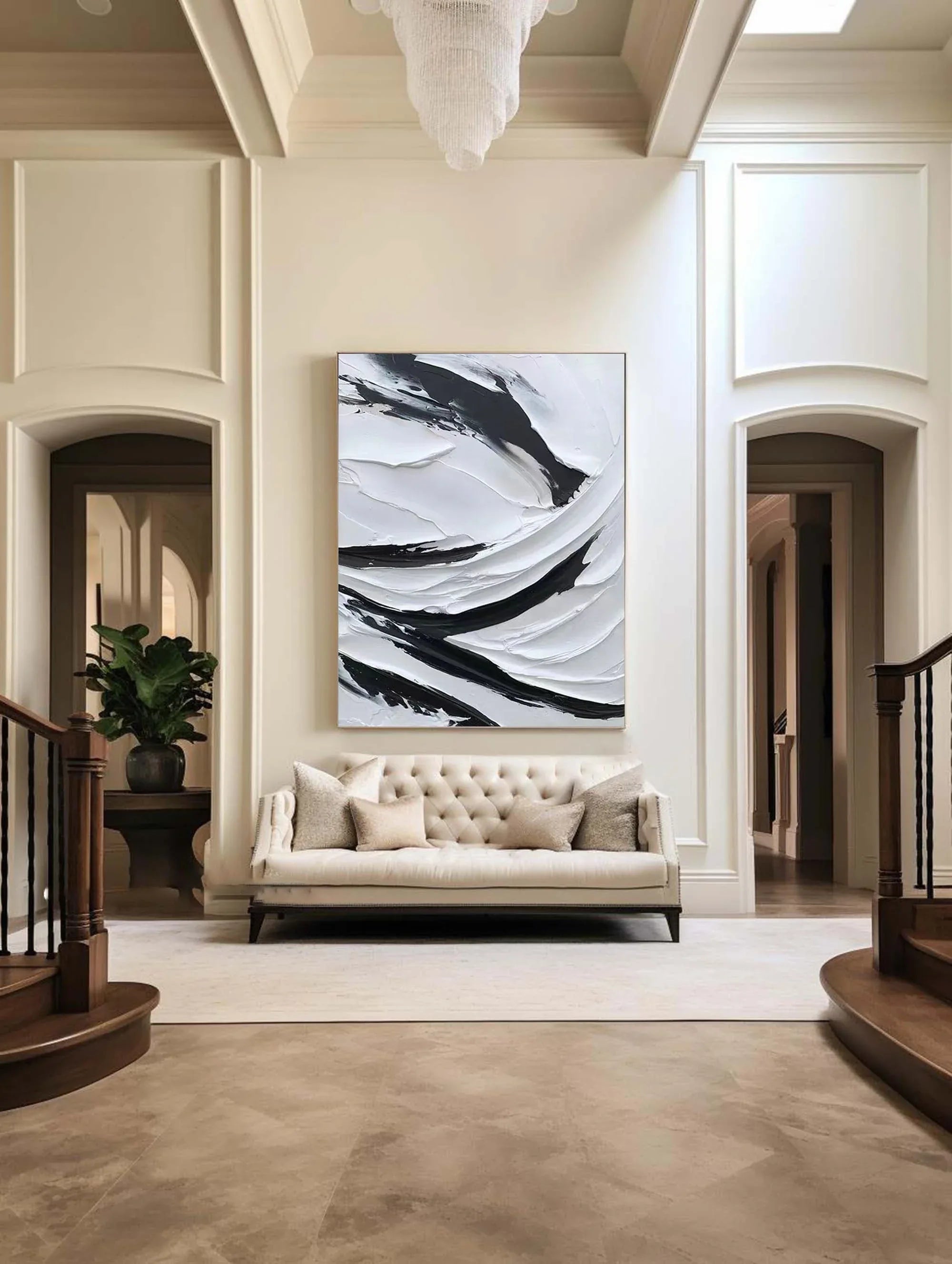 Dynamic Flow-Modern Minimalist Black and White Texture Thick Painted Abstract Wall Art