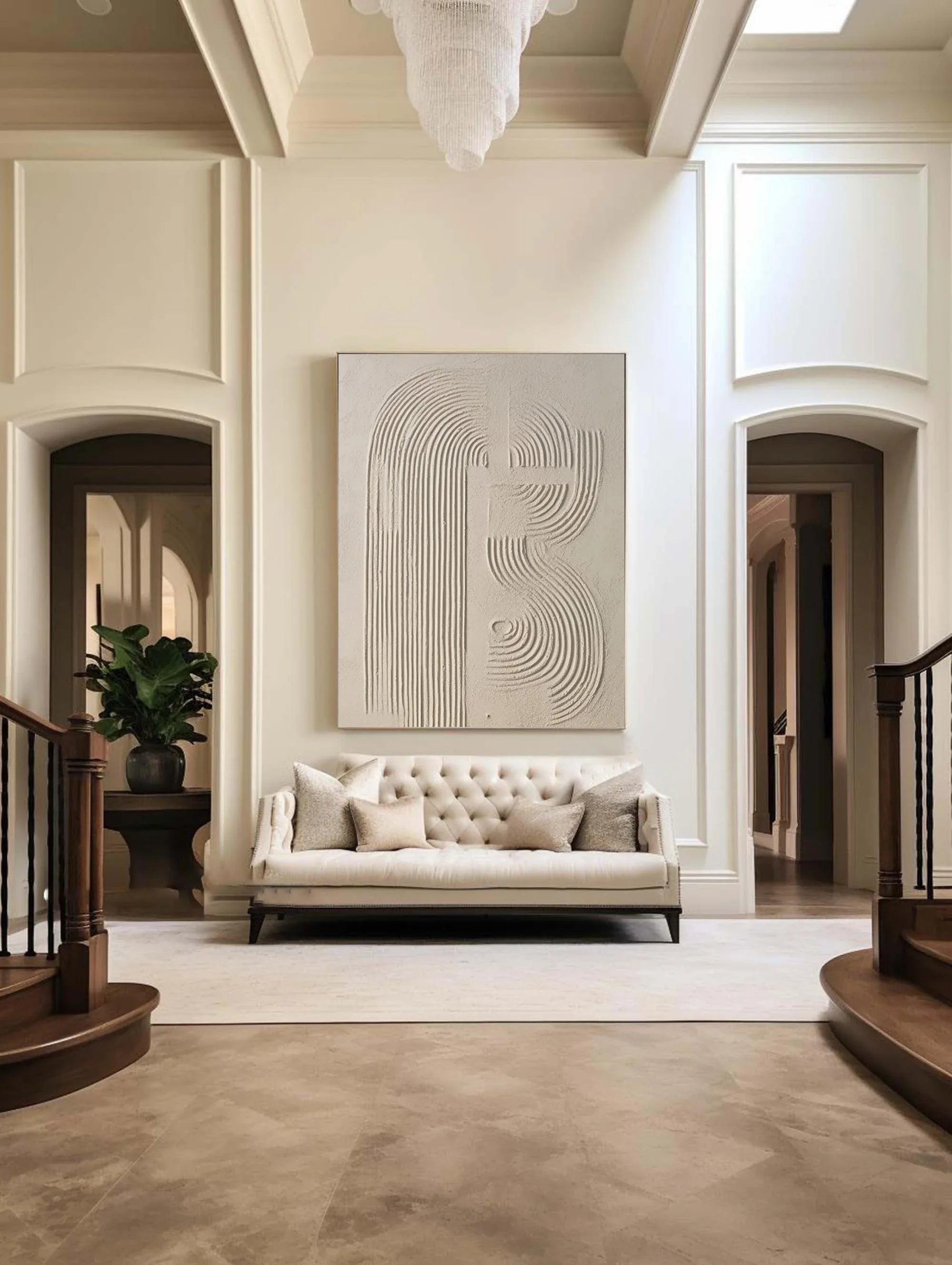 Linear Harmony in Sandstone-Modern Minimalist Three-Dimensional Shallow Meter Curve Abstract Wall Art