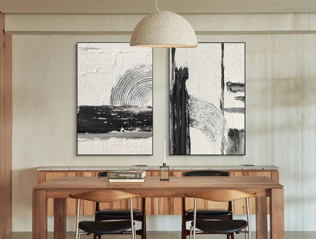 Bold Harmony- Black and White Textured Canvas Duo SET OF 2