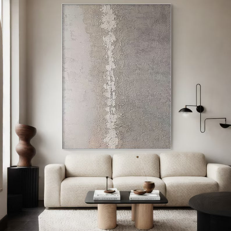 Quiet Divide – Minimalist Neutral Textured Abstract Wall Art #AB14045