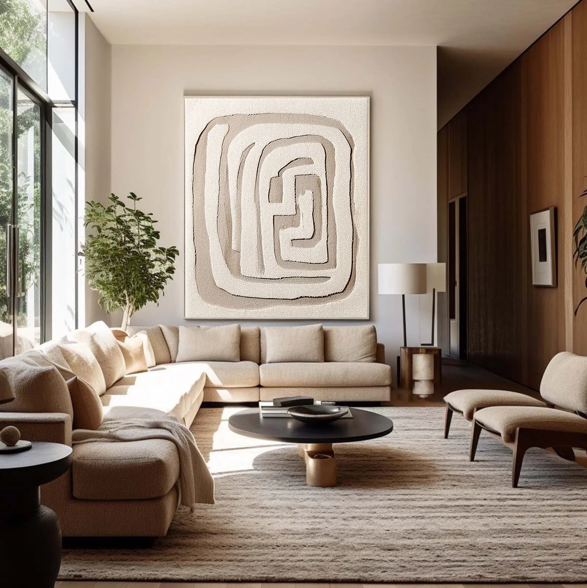 Beige Maze Echo-Modern Minimalist Geometric Maze Abstract Wall Art