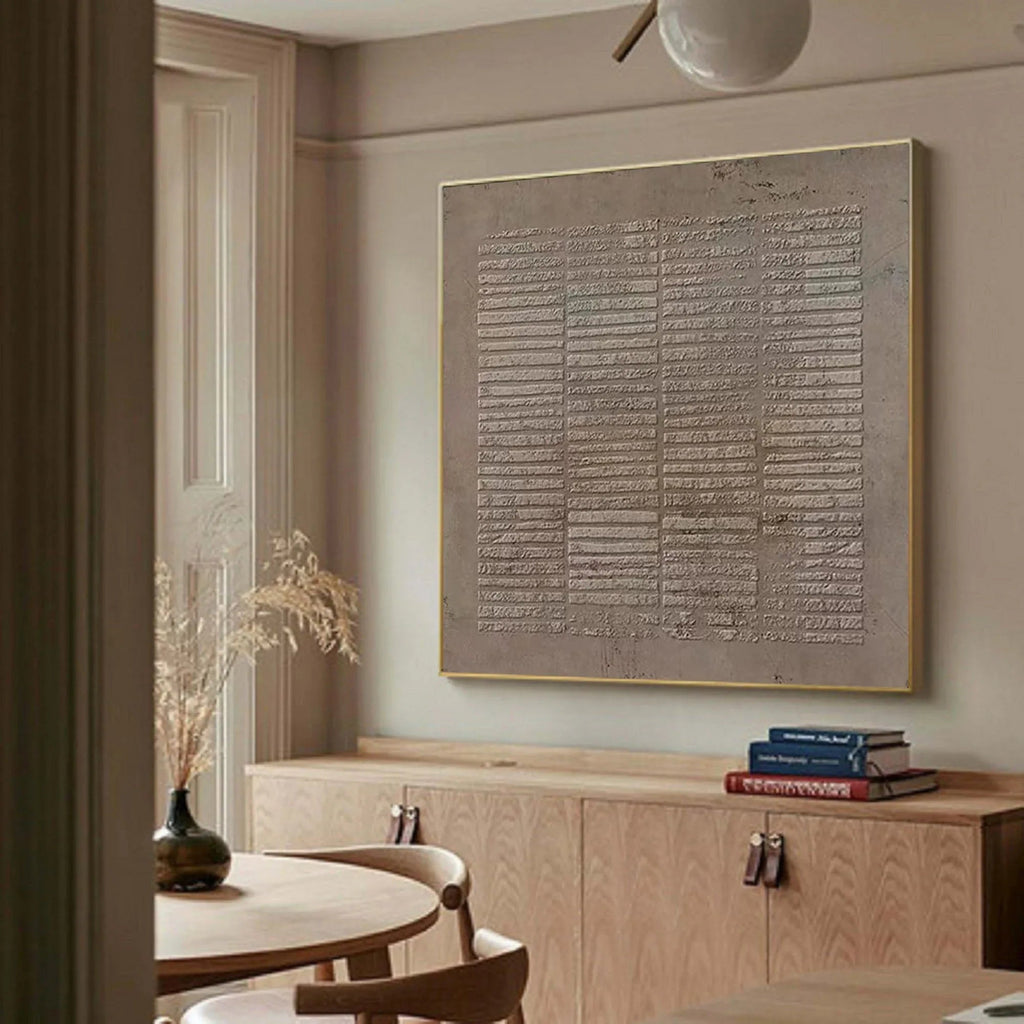Serene Textures-Hand Drawn Light Brown Geometric Vertical Stripe Wall Art#WB11002