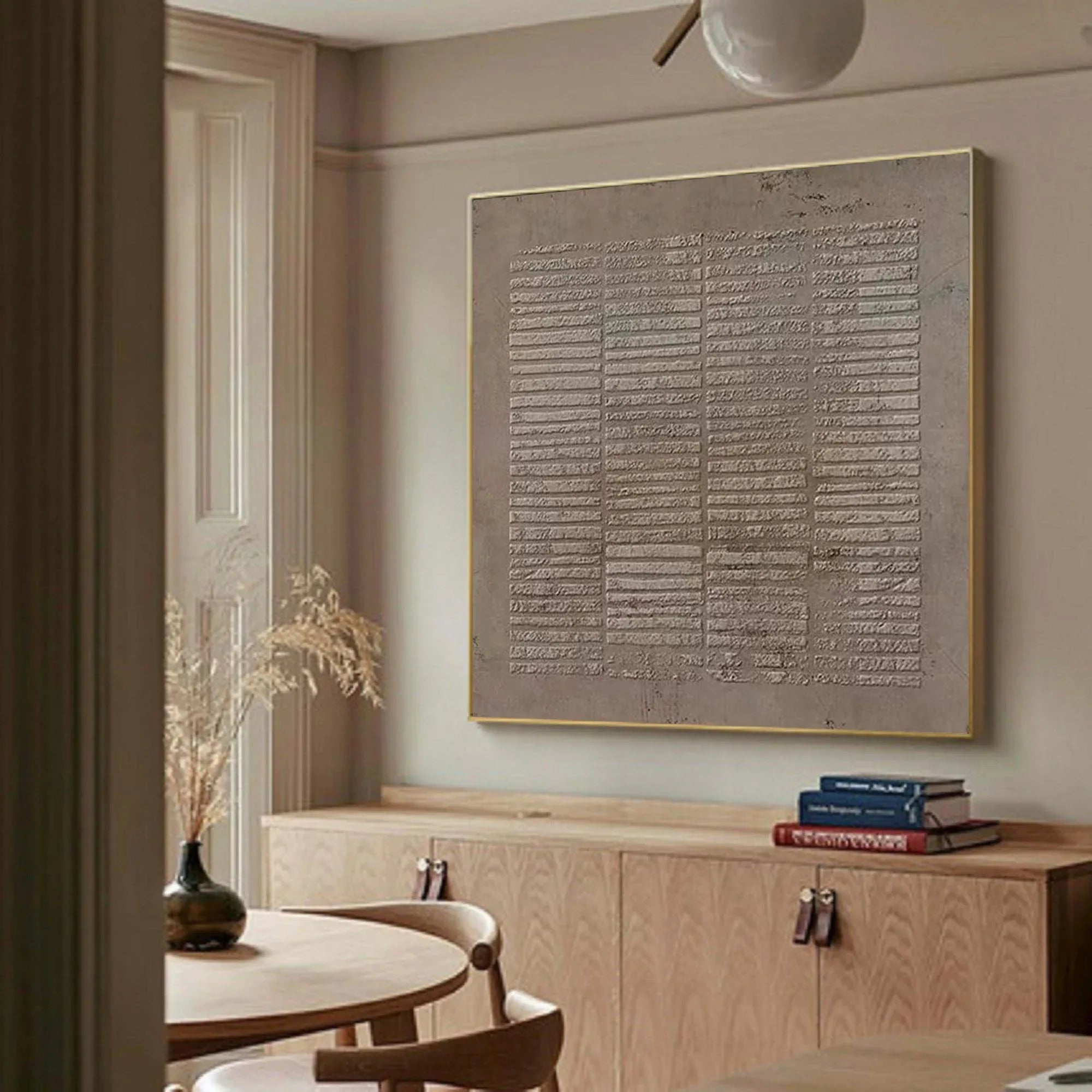 Serene Textures-Hand Drawn Light Brown Geometric Vertical Stripe Wall Art#WB11002