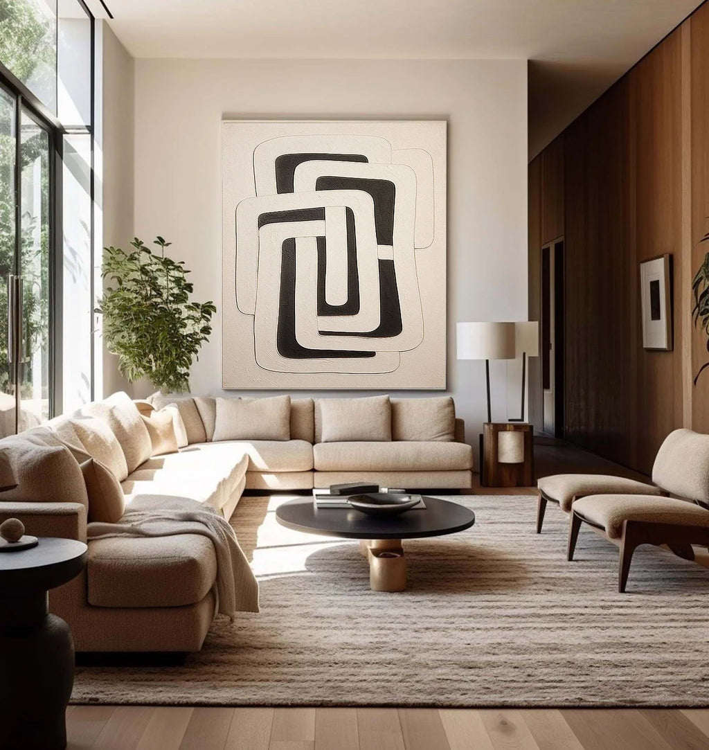 Dual Geometry-Modern Hand Drawn Geometric Black and White Wabi Sabi Abstract Wall Art
