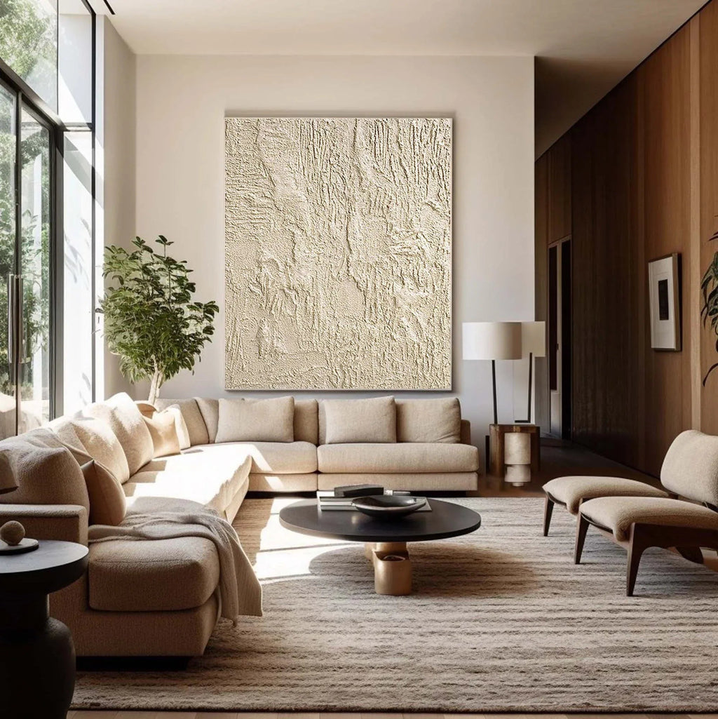 Beige Pulse-Abstract Textured Canvas Wall Art with Organic Patterns