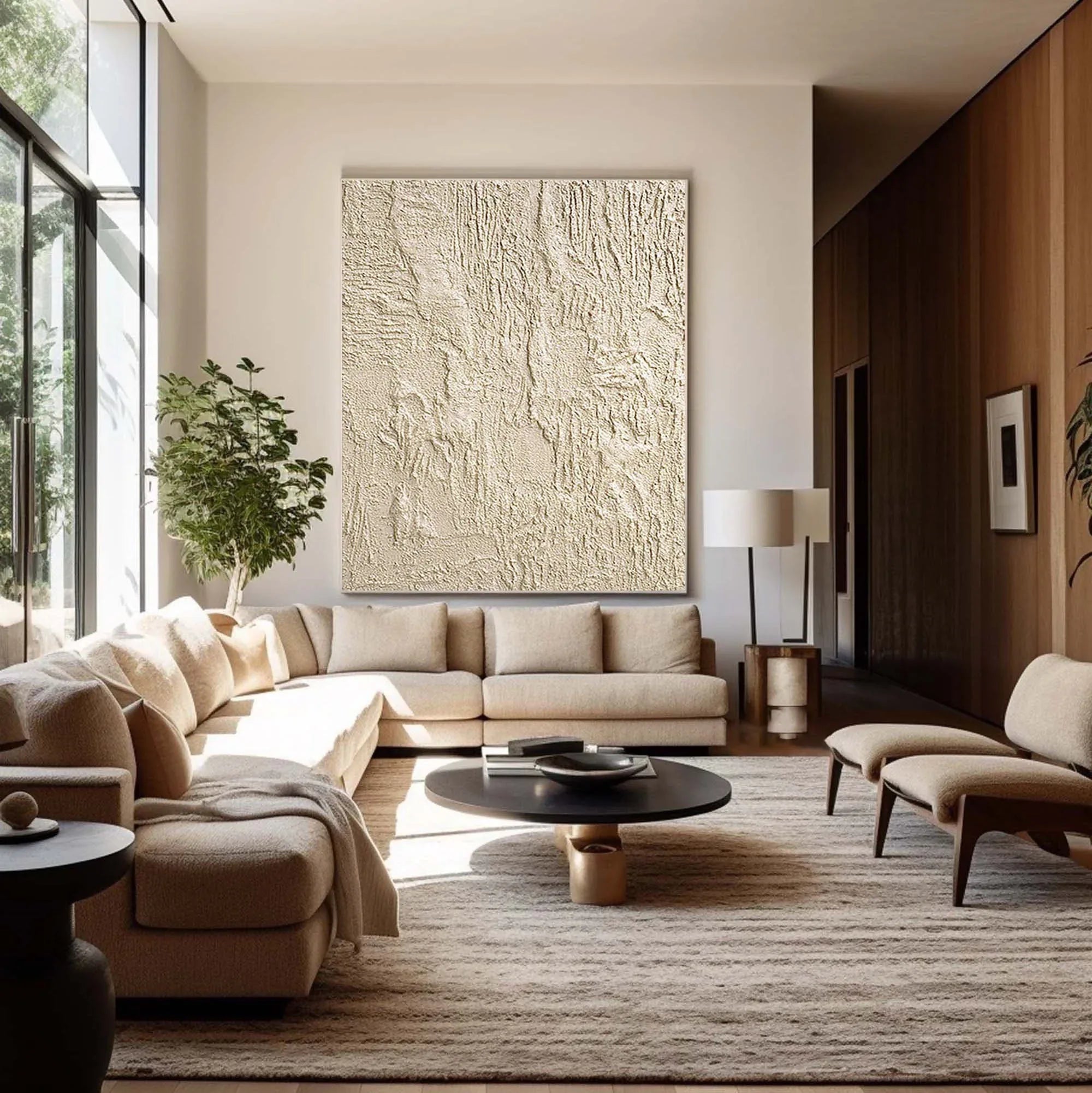 Beige Pulse-Abstract Textured Canvas Wall Art with Organic Patterns