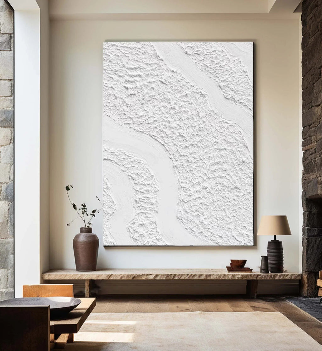 Serenity Flow-Modern Minimalist White Textured Wave Abstract Wall Art