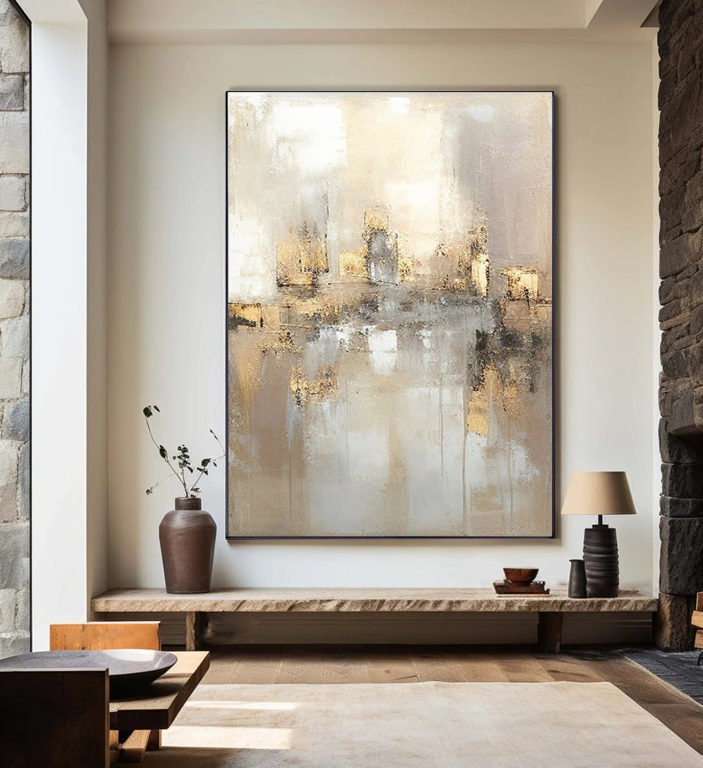 Reflections by the Lake-Hand Drawn Abstract and Peaceful Landscape Texture Oil Painting Wall Art