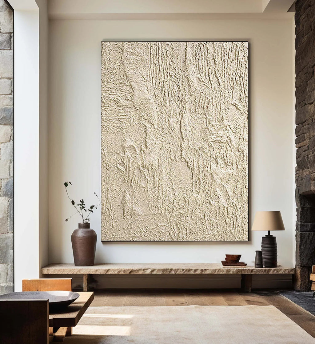 Beige Pulse-Abstract Textured Canvas Wall Art with Organic Patterns