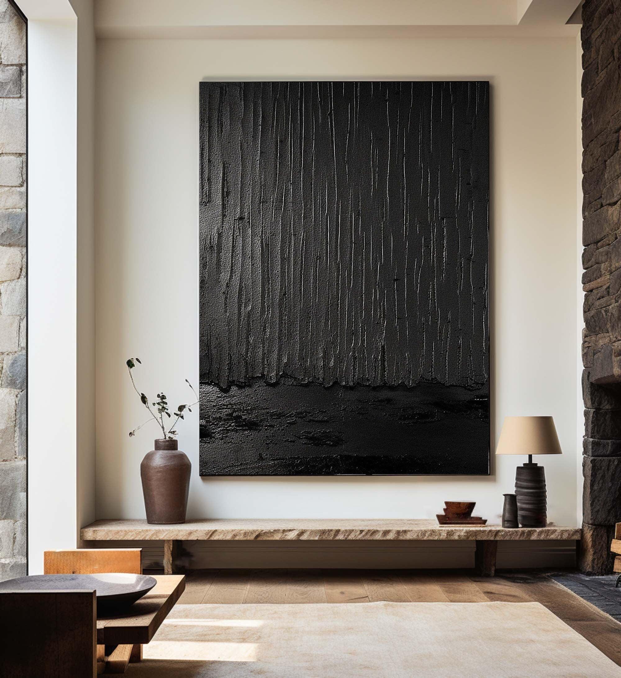 Shadows of Rain-Black Rain Curtain Abstract Thick Texture Oil Painting Wall Art