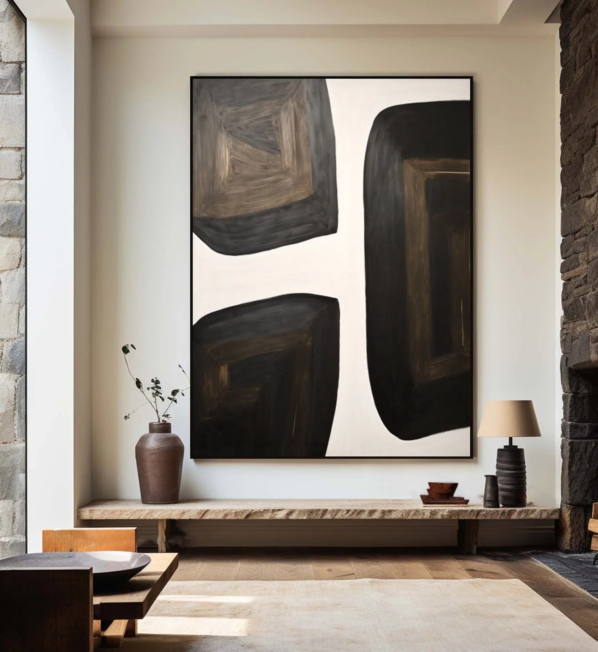 Shifting Horizons-Geometric Block Wabi Sabi Abstract Wall Art