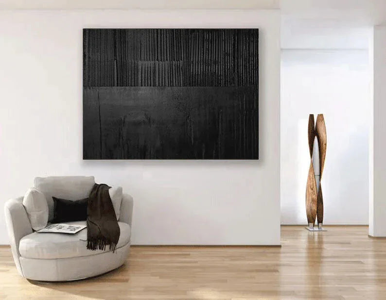 Black Layer Story 1-Large Black Minimalist Abstract Wall Art