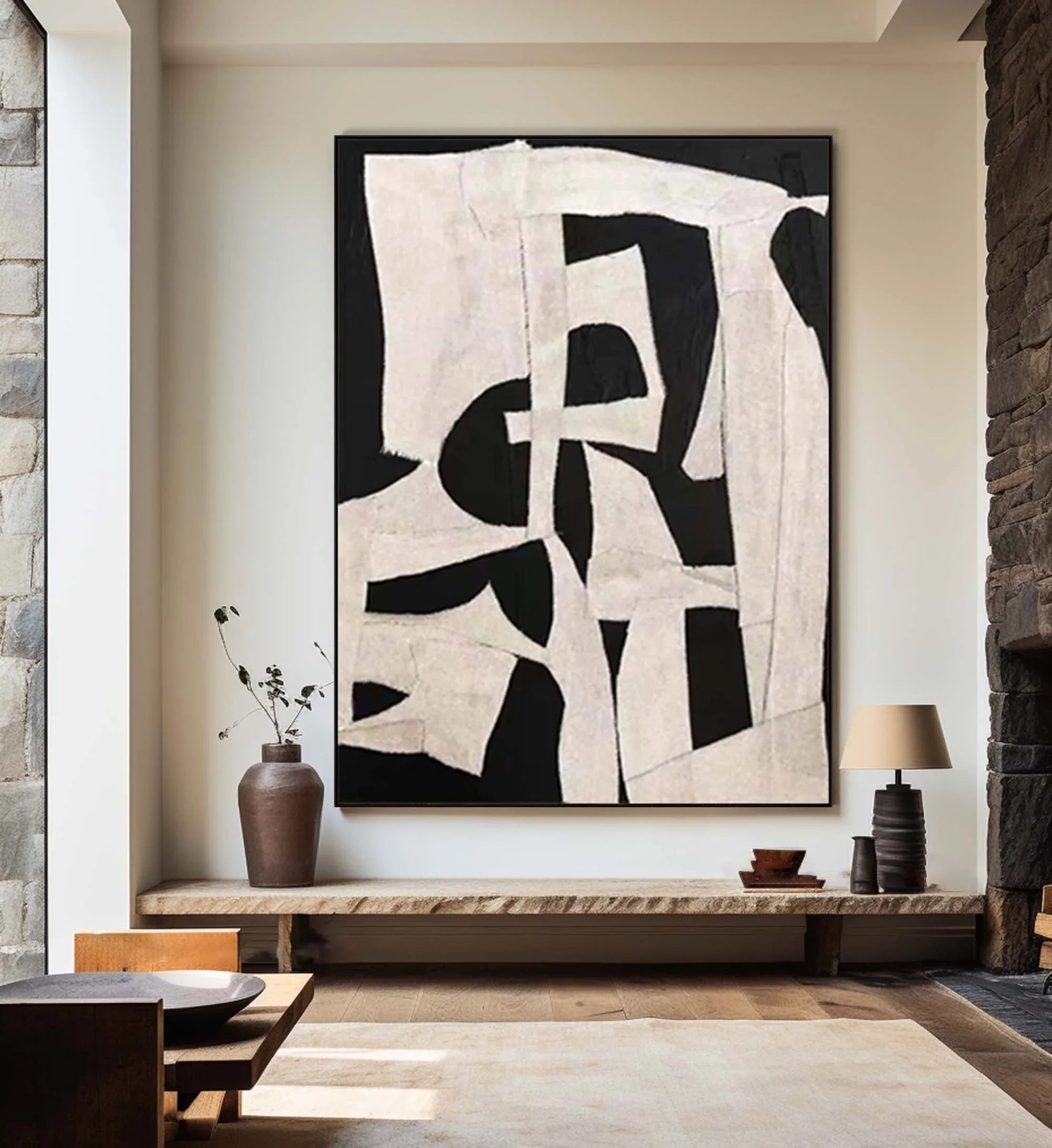 Abstract Harmony-Modern Minimalist Decoration Black and White Geometric Block Abstract Wall Art
