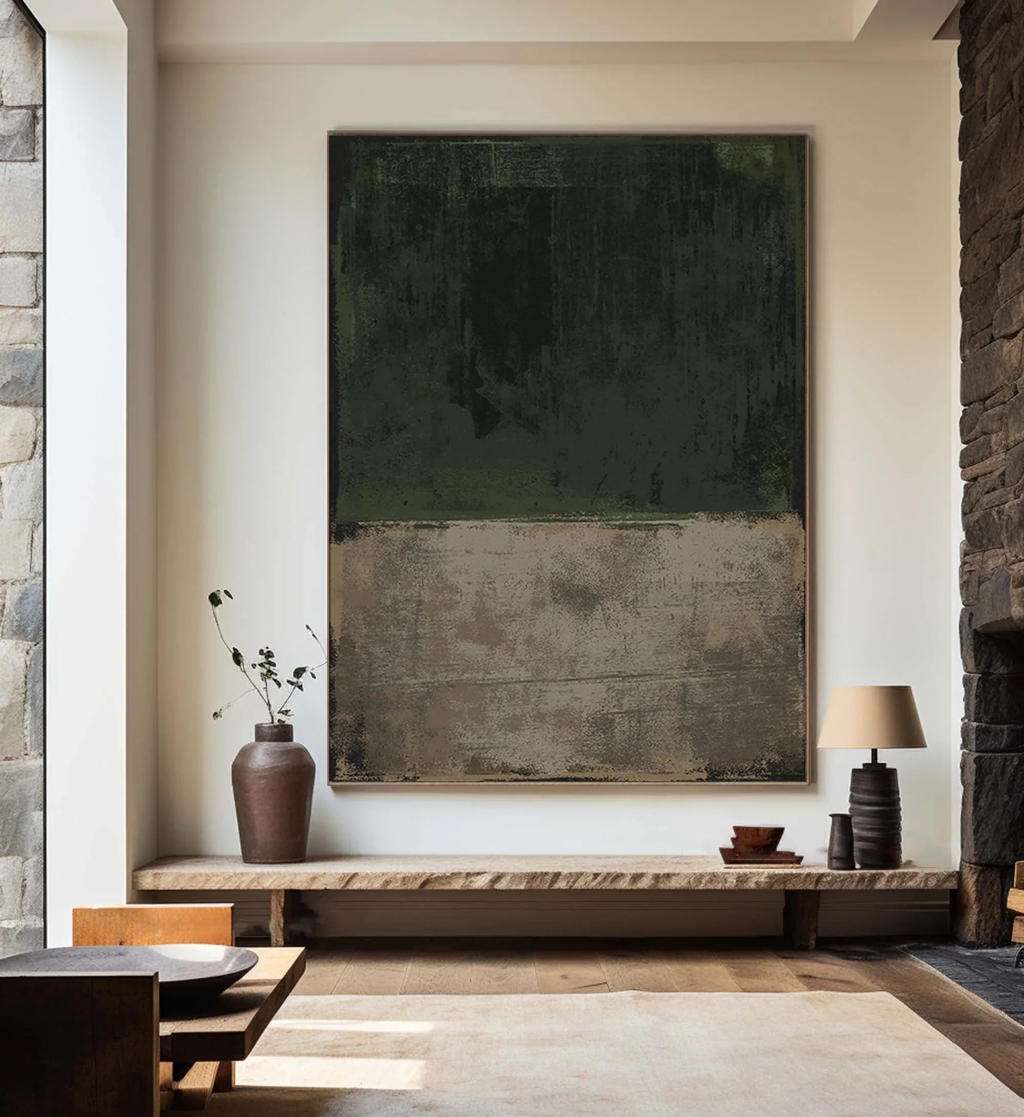 Echoes of Earth-Hand Drawn Minimalist Dual Color Block Vertical Wabi Sabi Wall Art